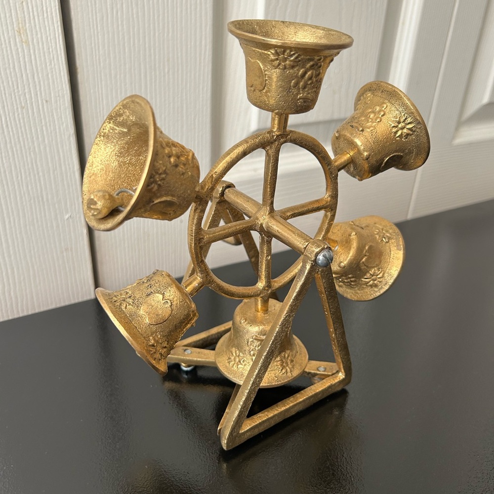 Vintage Hand Cranked Spinning Ferris Wheel Bells Cast Iron